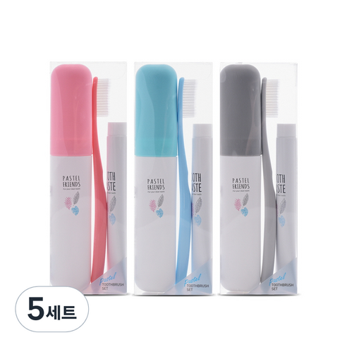 왕타 미니 휴대용 칫솔세트 분홍 + 하늘 + 회색, 5세트