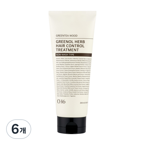CH6 그리놀 허브 헤어 컨트롤 노워시 트리트먼트 그린티우드향, 200ml, 6개