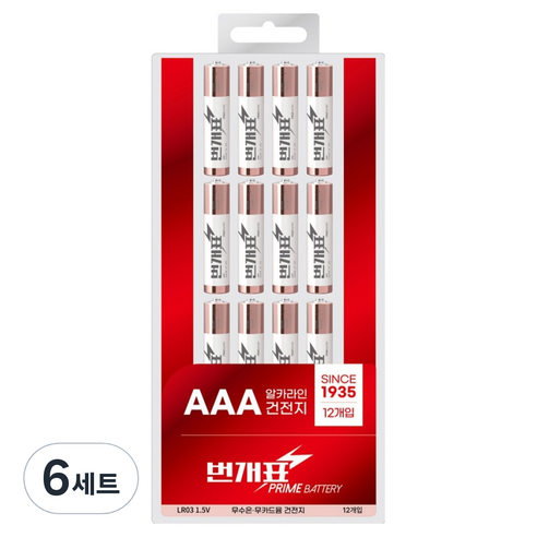 번개표 AAA 건전지 12p + 케이스 세트, 6세트, 12개입