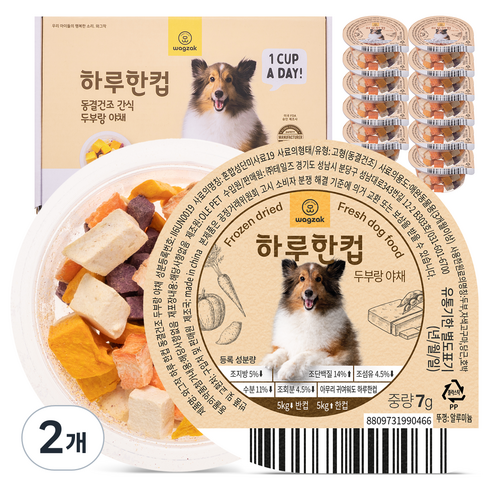 와그작 반려동물 하루한컵 동결건조 간식 7g x 12p, 두부 + 야채 혼합맛, 84g, 2개