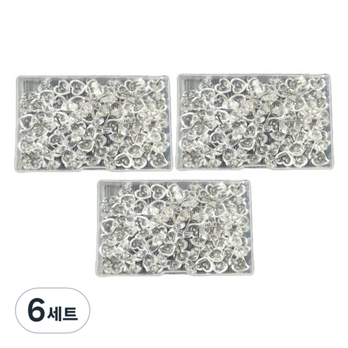 문구담 귀여운 하트모양 압정 세트 투명, 50개입, 6세트