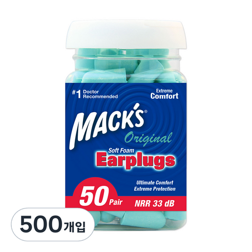 Macks 오리지널 폼 수면 귀마개 하늘색, 5개, 50쌍