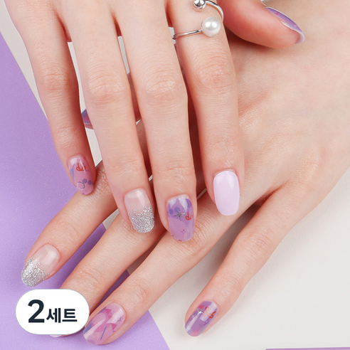 말랑 퍼플리본 리얼 젤네일스티커, 혼합 색상, 2세트