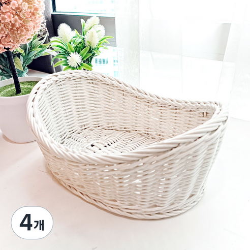 라탄샵 등나무 타원형 간식 라탄 바구니 24 x 18 x 10 cm J053W, 화이트, 4개