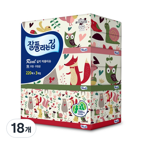 잘풀리는집 미용티슈 220매, 3개입, 6팩