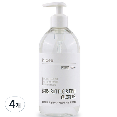하이비 젖병 식기세정제 액상 용기 무향, 4개, 500ml