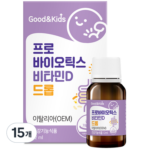 내츄럴플러스 굿앤키즈 프로바이오틱스 비타민D 드롭, 15개, 12ml