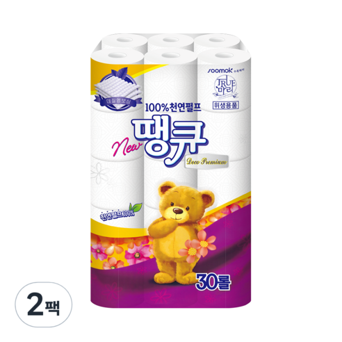 땡큐 데코3겹 천연펄프 롤화장지 30m, 30롤, 2팩