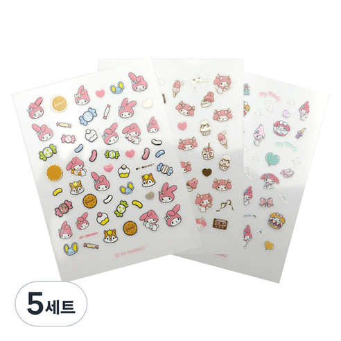 산리오 마이멜로디 네일스티커 3종 세트, 5개, 혼합색상