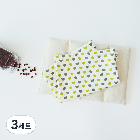 팥앤찜 휴대용 현미 복부찜질팩 + 커버 초록튤립 세트, 3세트