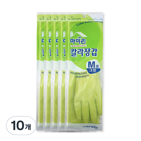 마미손 칼라 고무장갑 M, 그린, 중(M), 10개