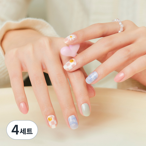 데싱디바 글로우 네일스티커 + Prep Pad 2p + Nail File 세트, 스마일 데이지, 4세트