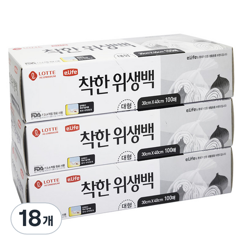 롯데이라이프 착한 위생백, 대(L), 100개입, 18개
