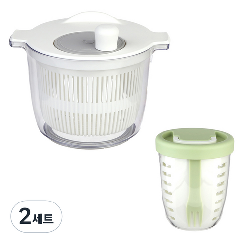 플라라 야채탈수기 + 휴대용 샐러드통 세트, 그린, 2세트