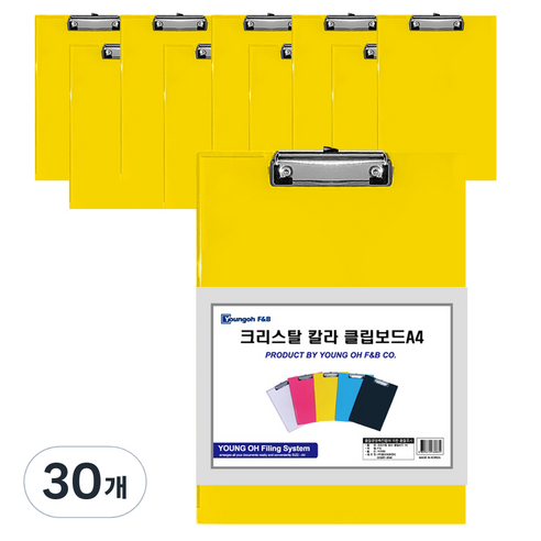 영오 크리스탈 클립보드 A4, 노랑, 30개