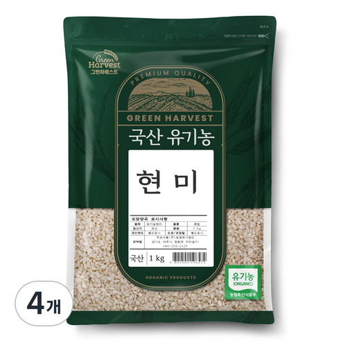 그린하베스트 국산 유기농 현미, 1kg, 4개