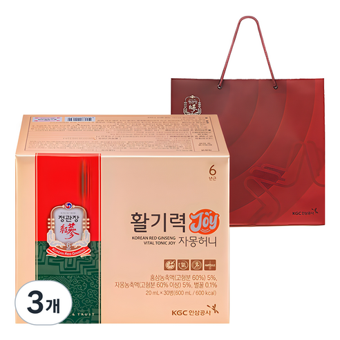 정관장 활기력 JOY+쇼핑백, 600ml, 3개