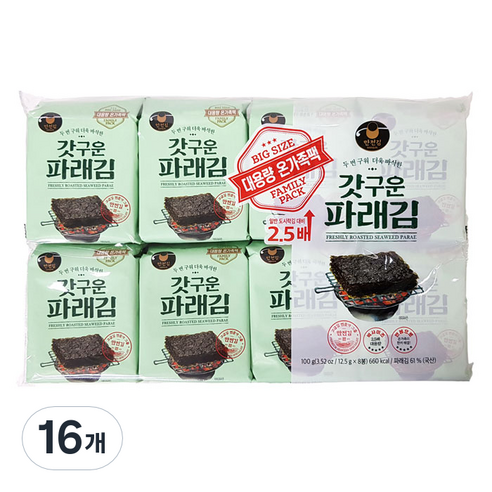 만전김 갓구운 파래김 대용량 온가족팩, 12.5g, 16개