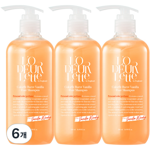 로더렛 인 잉글랜드 컬러핏 번트 바닐라 헤어 샴푸 바닐라 우디향, 500ml, 6개