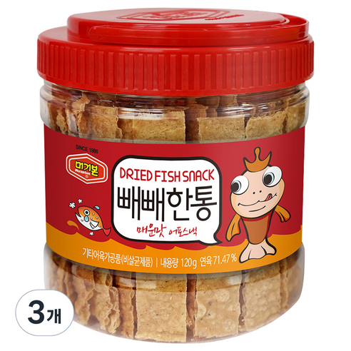 머거본 빼빼한통 매운맛 어포스낵, 120g, 3개