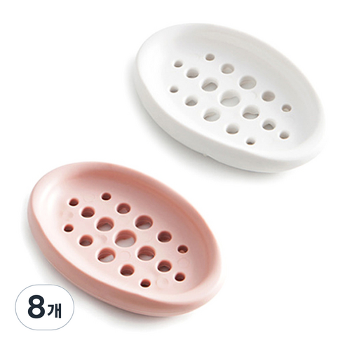 리버그린 파스텔 뽀송 비누받침, 화이트 + 핑크, 8개