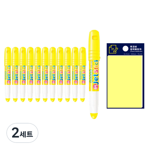 동아 고체형광펜 제트스틱 12p + 투코비 스티키 메모패드 세트, 노랑(제트스틱), 노랑(포스트인), 2세트