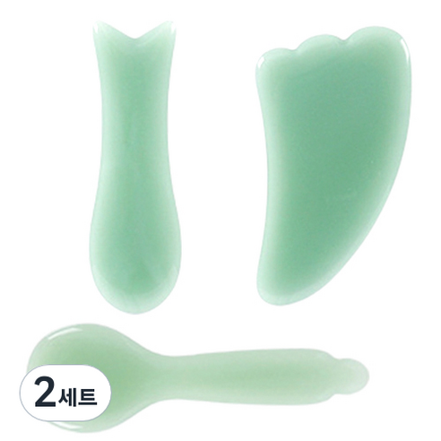 옥 마사지 나진 괄사 날개 + 숟가락 + 물고기 세트 NJ010, 옥색, 2세트