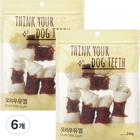 강아지 Think your dog teeth 오리우유껌 중형 240g 6p, 오리, 6개