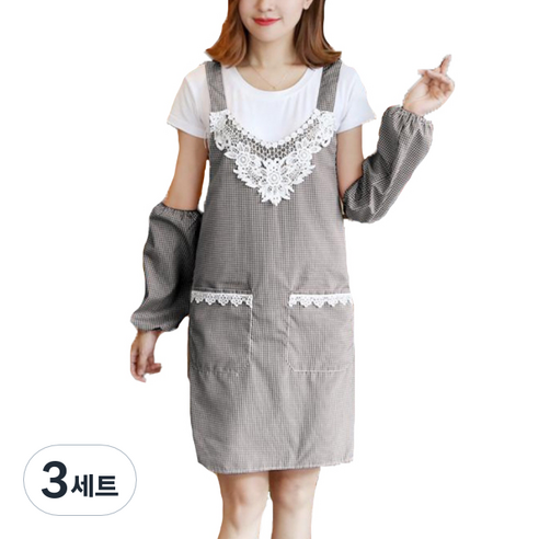 에이홉 간편한 장식 앞치마 + 팔토시, 블랙, 3세트