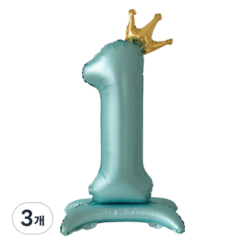 세컨드베스트 크라운 스탠딩 숫자 파티풍선 100cm, 블루 숫자 1, 3개