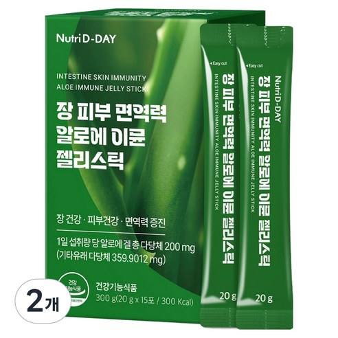뉴트리디데이 장 피부 면역력 알로에 이뮨 젤리스틱 15p, 300g, 2개