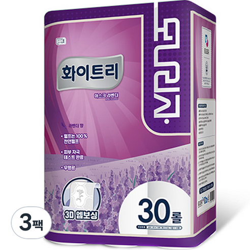 모나리자 화이트트리 머스크 라벤더향 천연펄프 3겹 고급롤화장지, 25m, 30개입, 3개