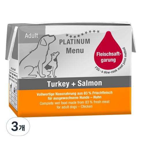 플래티넘 강아지 어덜트 메뉴 습식사료, 칠면조, 90g, 3개