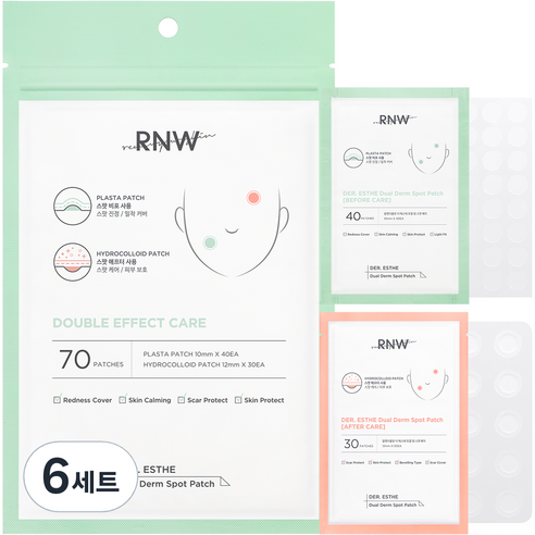 알엔더블유 듀얼 티트리 진정 하이드로콜로이드 스팟 패치 BEFORE CARE 40p AFTER CARE 30p 세트, 70개입, 6개