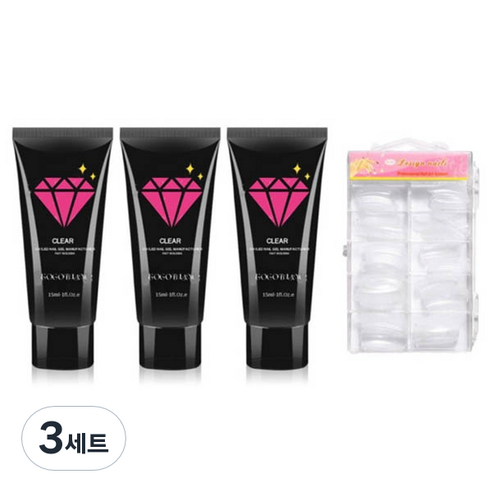 고고블랑 네일연장 폴리젤 45ml 세트, 폴리젤 클리어 + 클리어핑크 2p + 연장팁 일반형 100p + 구성품 3종, 3세트