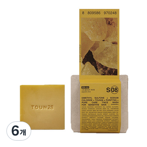 톤28 얼굴 씻을거리 S8 유황 소금 피마자오일 클렌징 비누, 100g, 6개