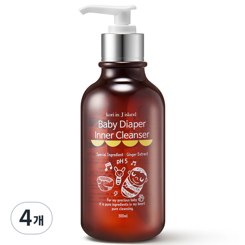 코리인제이아일랜드 베이비 다이퍼 이너 클렌저 아기 엉덩이 클렌저, 300ml, 4개