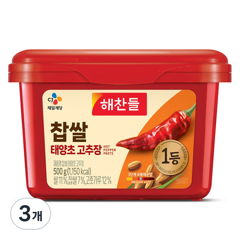 해찬들 찹쌀 태양초 고추장, 500g, 3개