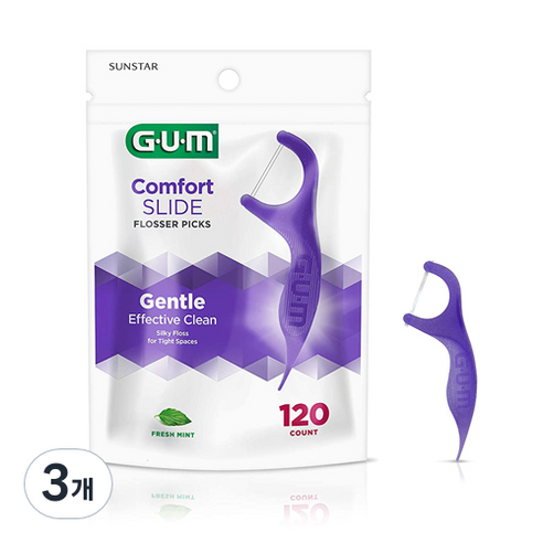선스타검 컴포트슬라이드 일회용 치실 887, 120개입, 3개