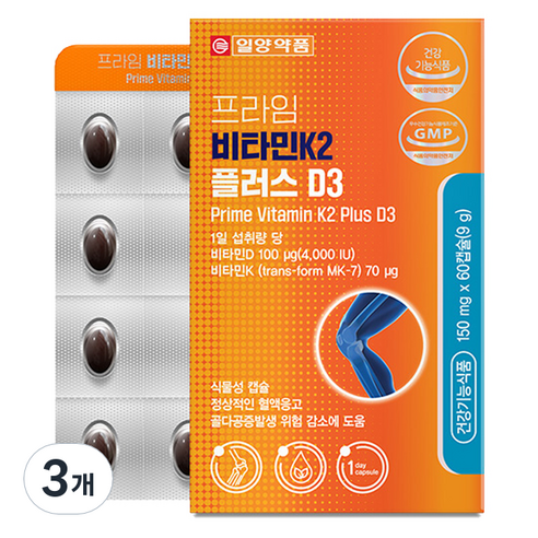 일양약품 프라임 비타민K2 플러스 D3 9g, 3개, 60정