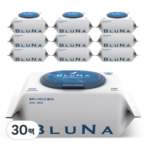 블루나 더퍼스트 물티슈 화이트 캡형, 30개, 100개입, 55g