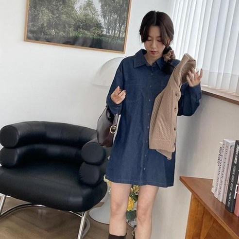 슈가펀 턴턴 스티치 데님 미니 원피스