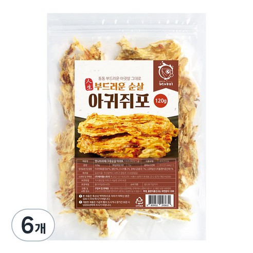 해야미 구운 순살 아귀 쥐포채, 120g, 6개