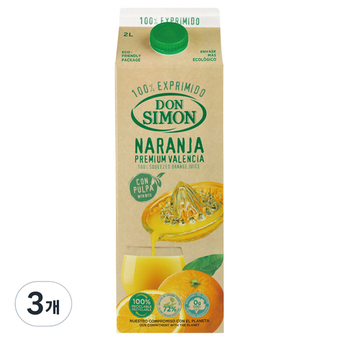 돈시몬 착즙 오렌지 주스, 3개, 2L