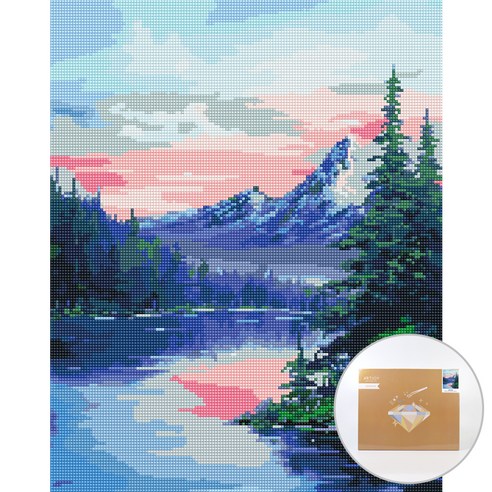 히여 DIY 보석 십자수 캔버스형 40 x 50 cm, 07. 연꽃 나비 KS-001, 1세트 10 아트조이 DIY 보석 십자수 캔버스형 50 x 40 cm, 푸른 호수의 아침, 1세트