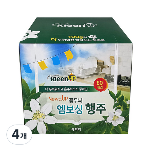 에파타클린업 대용량 엠보싱 행주, 80매입, 4개