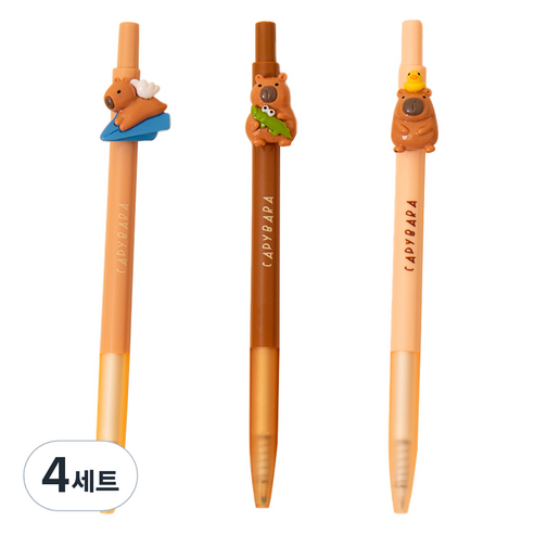 아트조이 카피바라 클릭 젤 잉크펜 3종 세트 0.5mm, 4세트, 비행기 + 악어 + 오리
