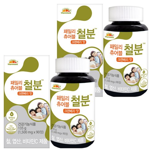 비타민뱅크 패밀리 츄어블 철분 크렌베리맛, 90정, 2개
