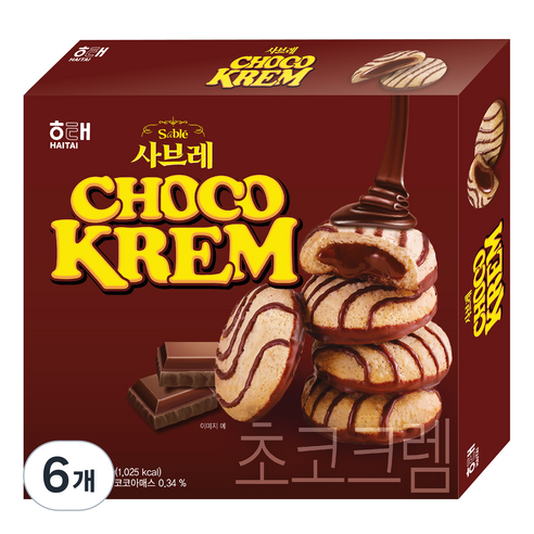 해태제과 사브레 초코크렘, 204g, 6개