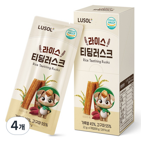 루솔 유아용 라이스 티딩러스크 4p, 88g, 4개, 혼합맛(고구마/가루쌀)